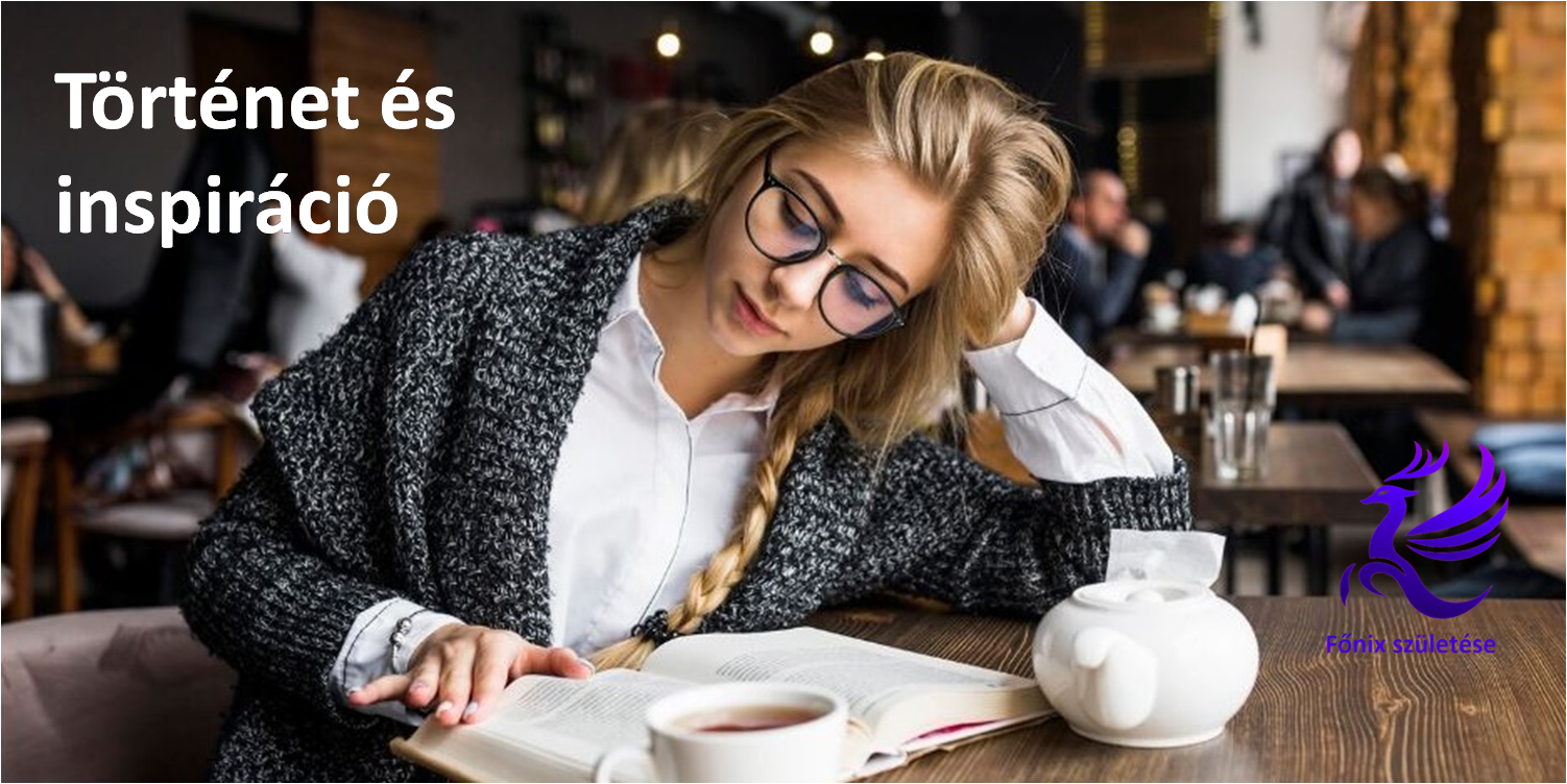 Nő szemüvegben olvas könyvet a kávézóban