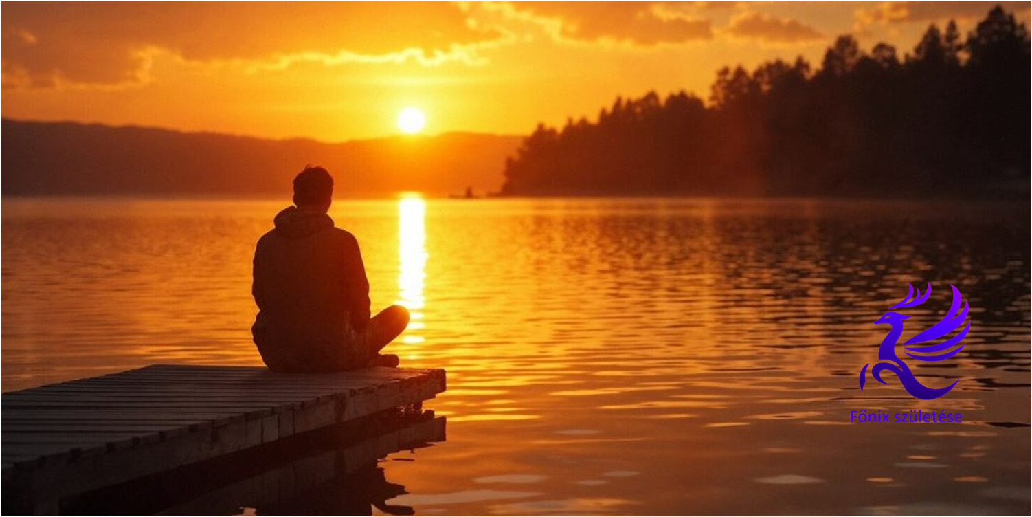 Naplemente alatt meditáló alak