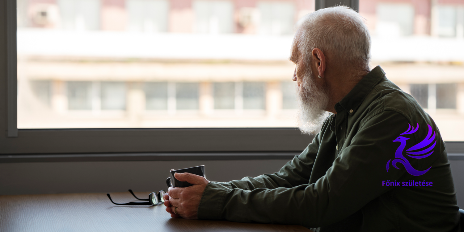 Teázás közben gondolkodó japán középkorú ember.