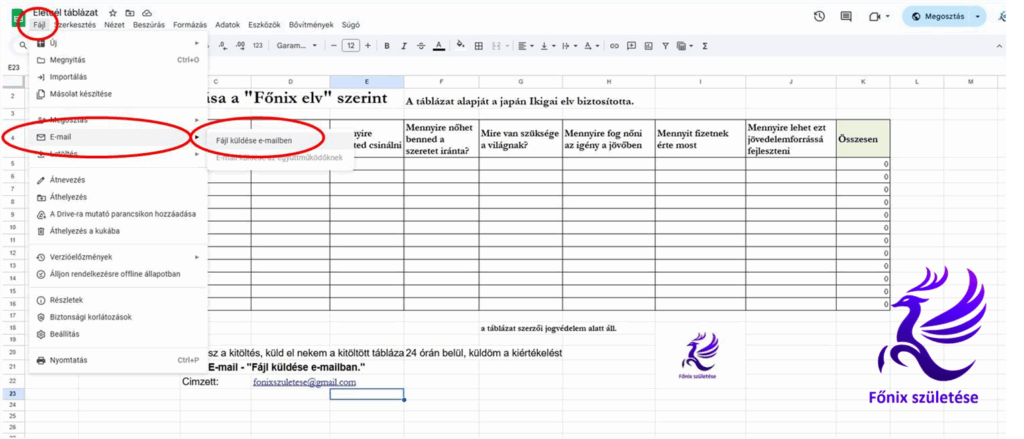 Ikigai táblázat kitöltése